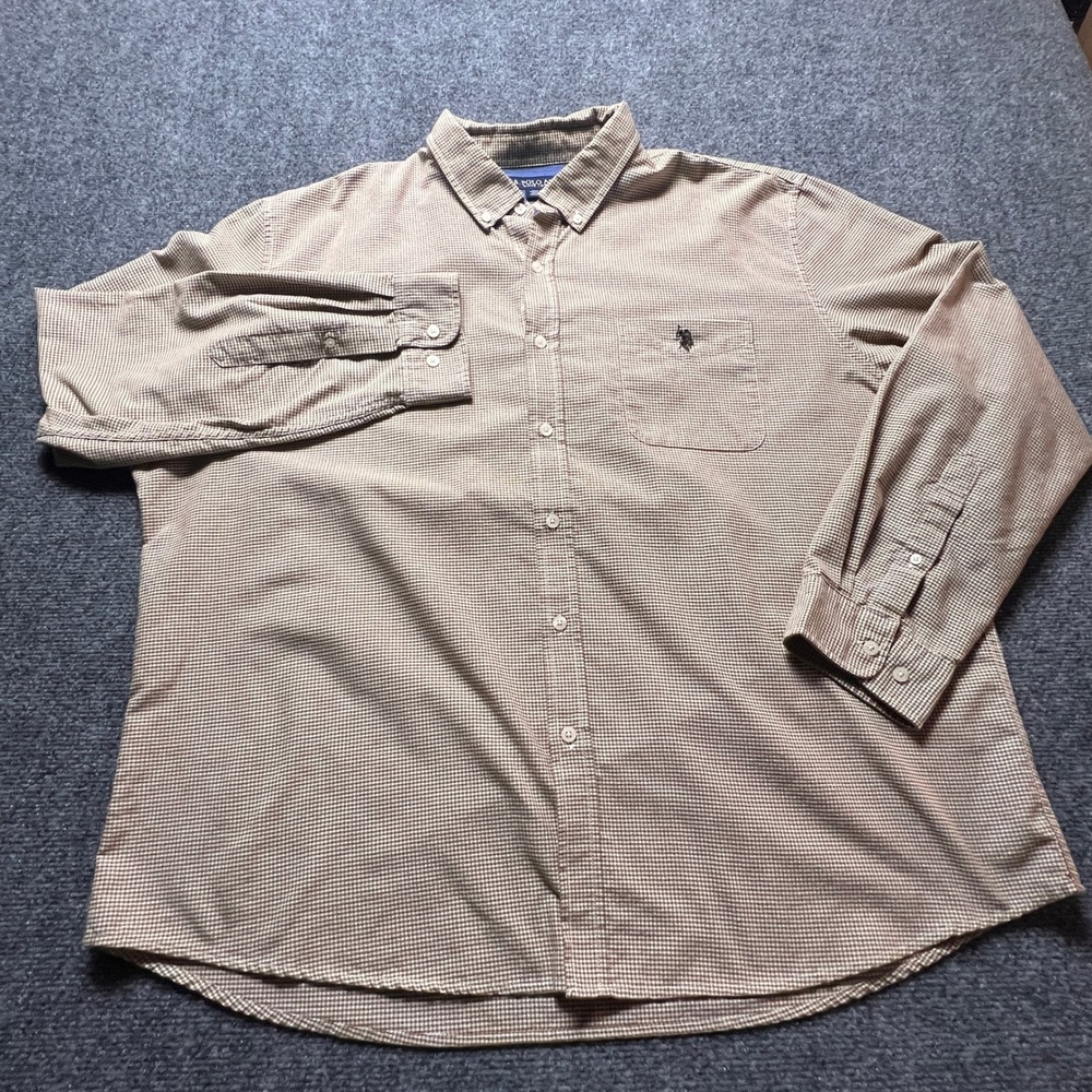 US Polo Assn Mens 3XL Brown Gingham Button Down Shirt‎ Long Sleeve 11H0235